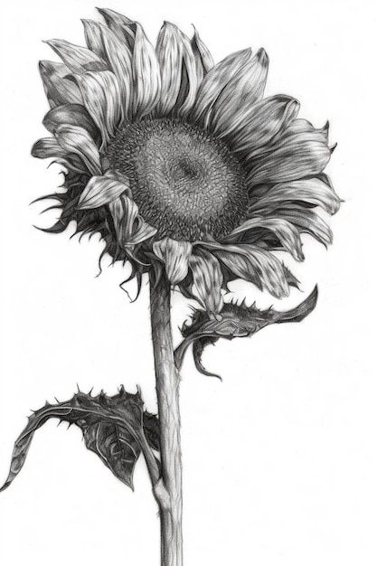 Sunflower Sketch Pencil, Sunflower Drawing Pencil, Sunflower Pencil Drawing, Drawing Of A Sunflower, Drawing Sunflowers, Trees Art Drawing, Sunflower Drawings, Sunflower Sketch, Sunflower Black And White