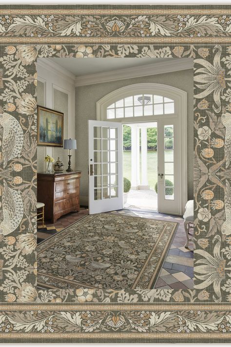 Step into Kelmscott Manor's garden with the Morris & Co. Strawberry Thief Indigo Rug. A direct translation of William Morris's recognizable block print textile, this rug depicts Morris's thrushes stealing fruit from his kitchen garden. This exclusive colorway layers warm taupe and ivory with neutral grey and beige for subtle sophistication. Water-resistant, stain-resistant, and machine-washable. Rug colors may vary slightly according to your device and the lighting in your space.. Ruggable rugs are perfect for living rooms, kitchen and outdoors. Our rugs are pet friendly, kid friendly and easy to machine wash. Washable Rug Cover & Pad | Morris & Co. Strawberry Thief Stone Gold Tufted Rug | Ruggable | 2'x3'. Ruggable Runner, Small Apartment Layout, Indigo Rug, Block Printed Textiles, Ruggable Rug, Warm Taupe, Entryway Bathroom, Strawberry Thief, Apartment Layout