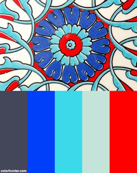 Traditional+Iznik+Turkish+Ceramic+Art+Color+Scheme Turkish Color Palette, Art Color Palette, Turkish Furniture, Turkish Ceramics, Art Color, Colorful Furniture, Cafe Interior, Ceramic Art, Color Scheme