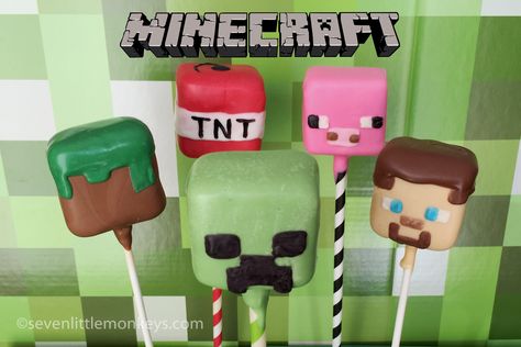 Minecraft Cakepops, Minecraft Cake Pops, Minecraft Party Food, Minecraft Cakes, Minecraft Cupcakes, Cake Pop Tutorial, Minecraft Decoration, Minecraft Birthday Cake, Brownie Pops