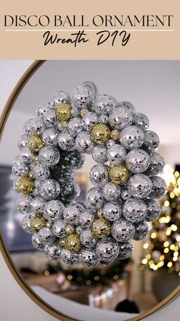 Disco Ball Wreath, Haley Jones, Ornament Wreath Diy, Diy Disco Ball, Ball Wreath, Pipe Cleaners, Disco Balls, Instagram Diy, Pipe Cleaner