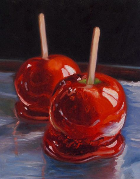 Candy Drawing, Prismacolor Art, Apple Painting, Foodie Art, Toffee Apple, Apple Art, Seattle Art, Candy Art, Food Painting