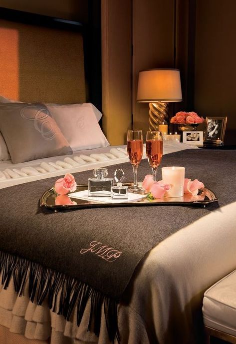 Romantic Hotel, Hotel Room, Room Decoration, Champagne, Tray, Roses, Candles, Hotel, Bed