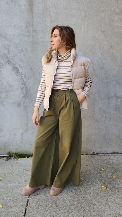 These wide leg trousers are fierce as hell and even look fabulous paired with a puffer vest! Fall Winter 2024, Winter 2024, Puffer Vest, Wide Leg Trousers, Puffer, Wide Leg, Fall Winter, Trousers, Stripes