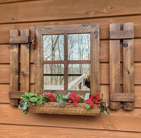 Window Farmhouse Decor, Mirror With Shutters, Window With Shutters, Window Farmhouse, Western Mirror, Shutter Mirror, Shutters Window, Old Window Projects, Rustic Shutters