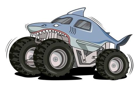 Premium Vector | Monster truck cartoon vehicle or car and extreme show transport illustration Shark Monster Truck, Shark Monster, Festa Monster Truck, Monster Truck Art, Cartoons Animals, Monster Truck Cars, Big Monster Trucks, Monster Jam Birthday, Transport Illustration