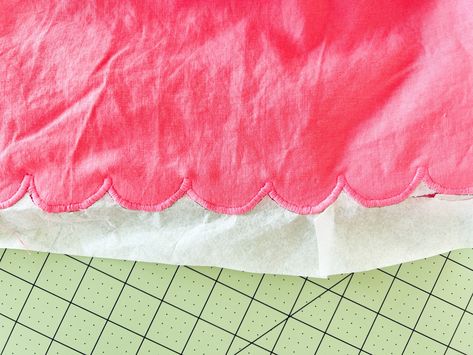 How to Sew an Embroidered Scallop Hem - Sarah Hearts Cushion Tutorial, Washable Markers, Scallop Hem, Stitch Lines, Straight Stitch, Satin Stitch, How To Sew, Scalloped Hem, Paper Template