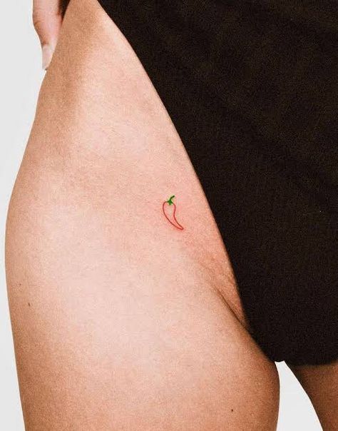 Yes Please Tattoo, Chilli Tatoos, Tiny Chilli Tattoo, Fine Line Chilli Tattoo, Tiny Tattoos For Women Hidden, Small Chili Pepper Tattoo, Red Chilli Tattoo, Chilli Pepper Tattoo, Spicy Tattoo Ideas