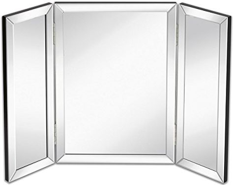 Hamilton Hills Trifold Vanity Mirror | Solid Hinged Sided Tri-fold Beveled Mirrored Edges | 3 Way Hangable on Wall or Tabletop Cosmetic & Makeup Mirror 21 Trifold Vanity Mirror, Trifold Vanity, Three Way Mirror, 1940s Glamour, Hinged Table, 3 Way Mirrors, Powder Room Mirror, Trifold Mirror, Lighted Vanity Mirror