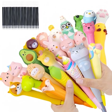 PRICES MAY VARY. 𝐒𝐮𝐩𝐞𝐫 𝐒𝐪𝐮𝐢𝐬𝐡𝐲: These 12 decompression gel pens feature adorable cartoon designs that you will love. Each pen is super soft, plush, and perfectly squishy, making them the ideal companions for writing, doodling, and drawing. You'll appreciate the smooth writing experience and how these pens feel in your hand. Wonderful gifts for boys and girls. Stress Relieving: These fun pens aren't just cute, but also comfortable to hold and use.They can also help you reduce stress a Squishy Making, Teen Party Favors, Novelty Pen, Small Thank You Gift, Cartoon Designs, Kawaii Pens, Easter Birthday, Adorable Cartoon, Cute Pens