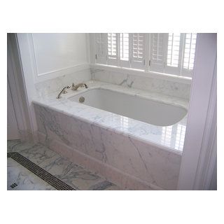 Calacatta marble 1 piece tub deck & tub skirt - Traditional - Bathroom - New York - by Millennium Stone Ltd | Houzz Tub Skirt, Skirt Traditional, Tub Deck, Marble Tub, Chic Bathroom, Soaker Tub, Calacatta Marble, Shabby Chic Bathroom, Powder Bath