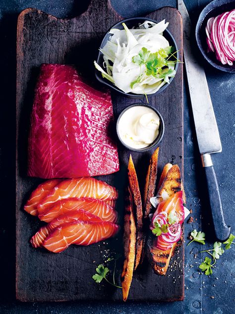 beetroot-cured ocean trout | donna hay Spicy Chicken Tacos, Donna Hay Recipes, Lentil Salad Recipes, Cloudy Bay, Coconut Rice Recipe, Trout Recipes, Ragu Recipe, Chicken Taco Recipes, Donna Hay