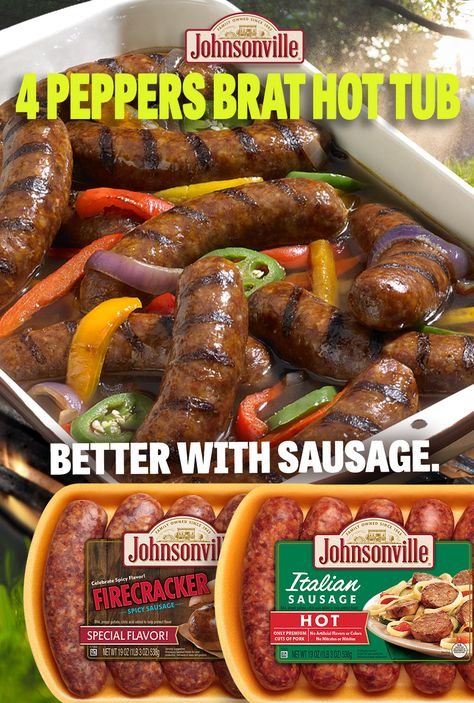 Kick the grilling game up a notch with some sweet heat. Johnsonville limited time Firecracker Sausages take summer recipes to the next level. Summer tastes better with sausage. Stuffed Peppers Sausage, Brat Sausage, Brats Recipes, Bratwurst Recipes, Cook Out, Best Sausage, Italian Sausage Recipes, Sausage Dishes, Hot Sausage