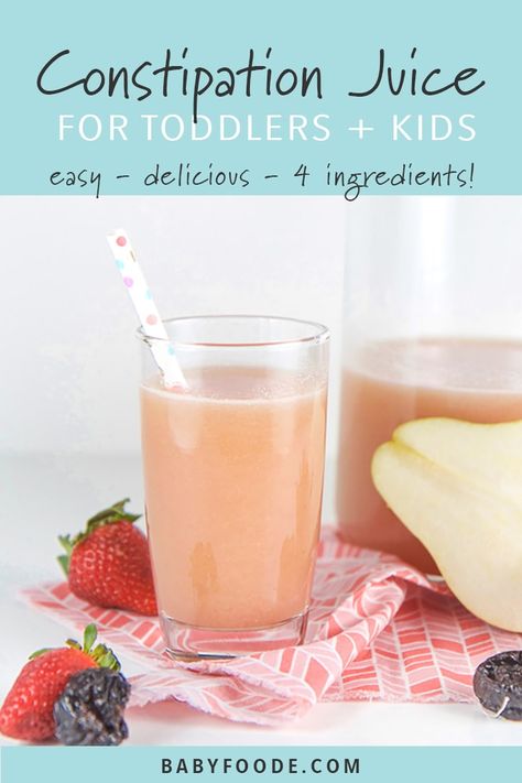 Constipation Smoothie, Kids Constipation, Natural Constipation Remedies, Toddler Smoothies, Constipated Baby, Constipation Remedies, Homemade Baby Foods, Fiber Foods, Homemade Baby