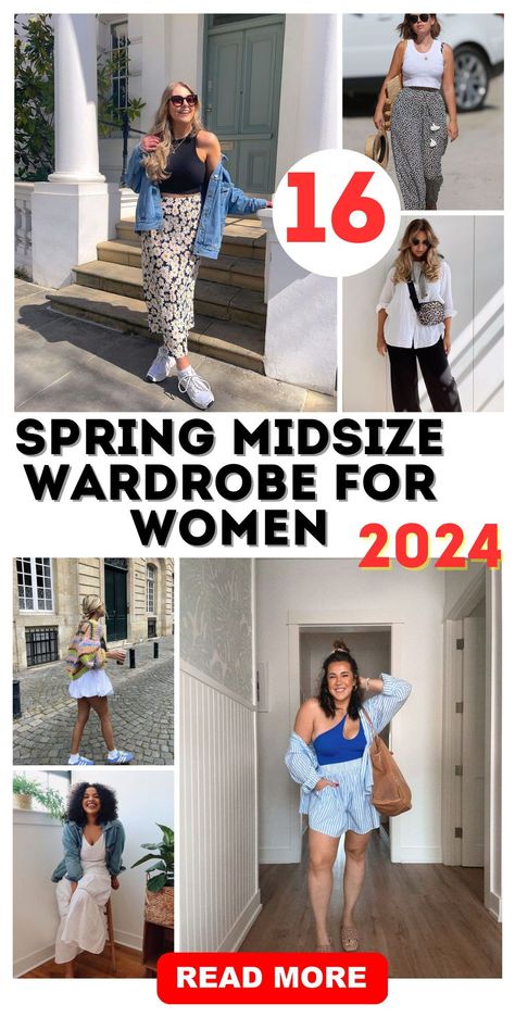 Welcome spring with the ultimate fashion statement: our Spring Midsize Wardrobe 2024. This collection is all about celebrating the midsize figure with stylish, comfortable, and versatile pieces. From cozy knitwear to light outerwear, each item is tailored to fit and flatter. Build your dream spring capsule wardrobe and step out in style. Summer Style 2024 Mid Size, Midsize Summer Capsule Wardrobe, Midsize Style 2024, Summer Mom Outfits 2024 Midsize, 2024 Outfits Plus Size, Summer Clothes For Plus Size Women, Curvy Spring Fashion, Mid Weight Fashion, Spring 2024 Outfits Midsize