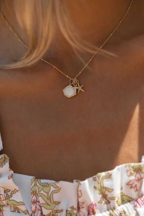 Pendant Charm Necklace – Our Spare Change Multi Pendant Necklace, Gold Charm Jewelry, Charmed Necklace, Everyday Necklace Gold, Beach Charm Necklace, Cute Jewelry Necklaces, Necklace With Charms, Charm Bar, Beachy Necklace