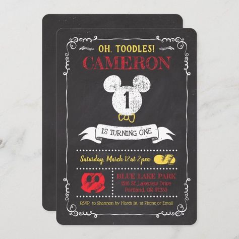 Mickey Mouse Icon Chalkboard 1st Birthday Invitation Mickey Mouse Icon, Twodles Birthday, Mickey Mouse Themed Birthday Party, Mickey Mouse Invitation, Mickey Mouse First Birthday, Mouse Icon, Chalkboard Invitation, Halloween Birthday Invitations, 2nd Birthday Invitations