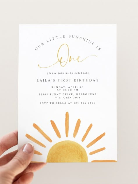 Celebrate with Us: Kid's Birthday Party Bash First Year Around The Sun Birthday Invitation, Sun Theme Invitation, Here Comes The Sun Invitation, Lap Around The Sun Birthday, Boho Sun Birthday Party, Sun Invitations, Sun Themed Party, Sun Themed Birthday Party, Birthday Party Minimalist