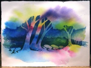 negative trees – Renée Goularte: Art in Process Negative Painting Watercolor Trees, Watercolour Layering, Painting Ideas Watercolor, Negative Watercolor, Watercolor Negative Painting, Negative Painting, Space Watercolor, Ideas Watercolor, Watercolour Flowers