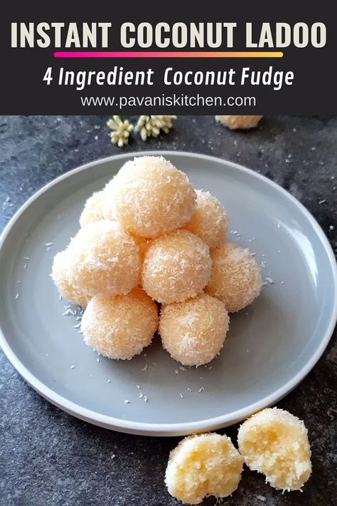 Vegan Sweets Recipes, Laddoo Recipe, Coconut Ladoo Recipe, Coconut Fudge, Rasgulla Recipe, Coconut Ladoo, Festival Foods, Chocolate Deserts, Milk Dessert