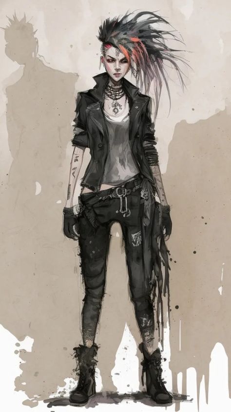 Punk Dnd Character, Hardcore Punk Outfits, Hardcore Punk Fashion, Werewolf Outfit, Organisation Dressing, Dnd Concept, Punk Vampire, Vampire Character, Eclipse Phase