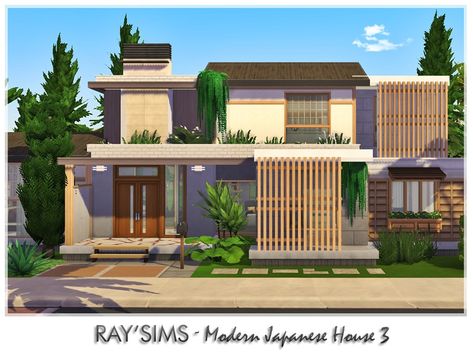 The Sims Resource - Modern Japanese House 4 Sims 4 Tiny Home, Sims 4 Japanese House, Japanese Modern House, Modern Japanese House, Rooftop Apartment, Japanese House Design, Modern Japanese Style, Modern Wooden House, The Sims 4 Lots