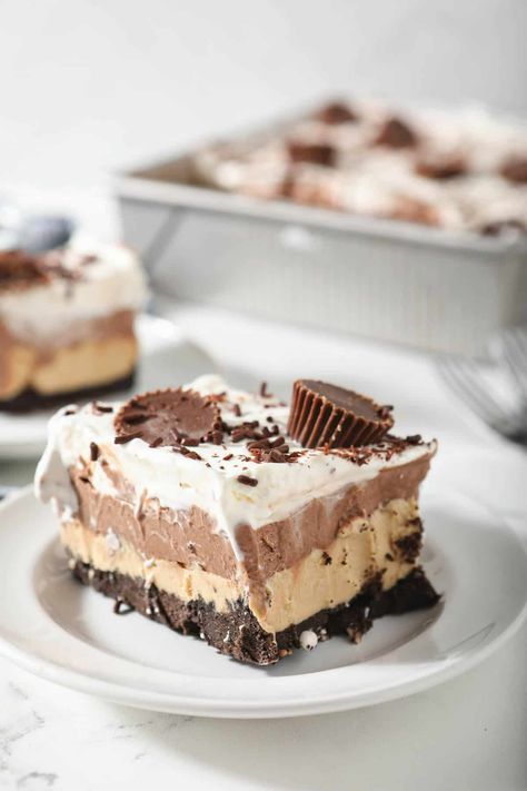 Peanut Butter Lasagna Recipe in 8-inch Pan - Dessert for Two Basic Milkshake Recipe, Sweet Lasagna, Zoe Bakes, Malt Recipe, Specialty Desserts, Peanut Butter Lasagna, Dessert Lasagna, Tasty Sweets, Frozen Treats Recipes