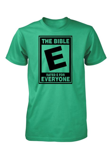 Unlike videogames or movies, the Bible is for everyone. The Bible is the best selling book in history and teaches us how to live our lives in Jesus Christ. Remember to ask the Holy Spirit to open your heart and mind to understand the Bible. This design shows that the Bible is rated E for everyone. Our Christian t shirts are made with combed cotton, providing a soft feel (heather grey is 90% cotton and 10% polyester). Christian Shirts Designs, Understanding The Bible, Church Shirt, Christian Humor, Christian T Shirt, Faith Shirt, Christian Tees, Jesus Shirts, Christian Clothing