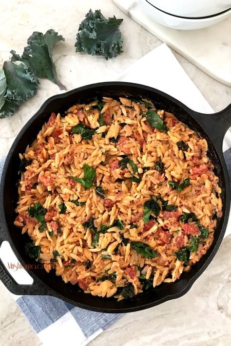 Kale Orzo, Creamy Tomato Orzo, Tomato Orzo, Vegan Indian Recipes, Fantastic Recipes, Orzo Recipes, Scrumptious Food, Easy Meal Ideas, Best Italian Recipes