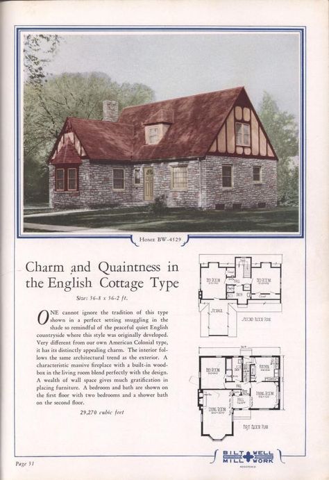 Homes of comfort, edition no. 45 English Cottage Floor Plans, Sims Blueprints, English Cottage House Plans, Tudor Houses, Craftsman Houses, Tudor House Plans, House Plans Ideas, Vintage Homes, Interesting Architecture