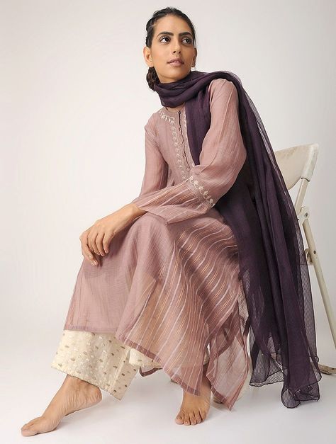 Buy Peach Chanderi Kurta with Slip (Set of 2) Silk Women Kurtas Urfi Bring in the festive season embroidered apparel crafted and cotton Online at Jaypore.com Firozi Colour Combinations, Embroidered Apparel, Desi Dress, Indian Designer Suits, Classy Outfits For Women, Salwar Kamiz, Modest Dresses Casual, Indian Attire, Designer Dresses Indian