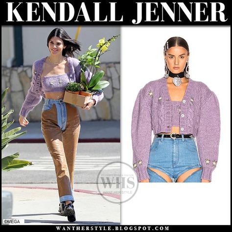 Celeb Crochet, Ootd Knitwear, Knit Pants Outfit, Knit Bandeau, Kendal Jenner, Crochet Outfit, Purple Knit, Western Outfit, Jenner Outfits