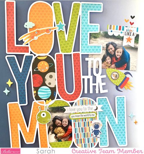 Moon Scrapbook, Boy Scrapbook Layouts, Moon Projects, Beautiful Scrapbook Layouts, 12x12 Scrapbook Layouts, Moon Cut, Paper Layout, Scrapbook Boys, You Mean The World To Me