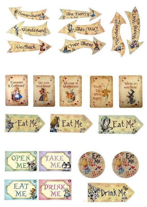 Alice In Wonderland Printables, Wonderland Party Theme, Alice In Wonderland Decorations, Tag Cards, Vintage Alice In Wonderland, Alice In Wonderland Illustrations, Alice In Wonderland Tea Party Birthday, Alice Tea Party, Mad Hatter Party