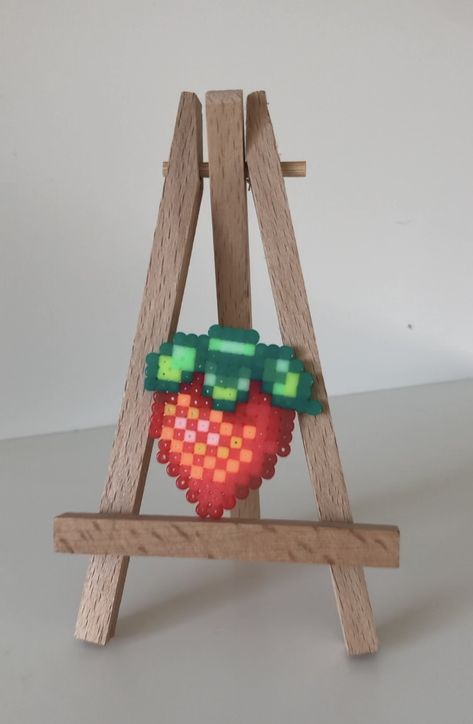 Stardew Valley Strawberry, Stardew Perler, Strawberry Perler, Perler Bead Wall, Bead Wall Decor, Perler Bead Magnets, Cozy Hobbies, Scene Kandi, Bead Wall