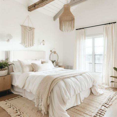 white bedroom ideas with color 7 White Bedroom Ideas With Color, White Rattan Bedroom, Bedroom Ideas With Color, White Cozy Bedroom, Western Room Ideas Bedrooms, White And Beige Bedroom, Bloxburg Inspiration, Rattan Bedroom, Bedroom Ideas Bohemian