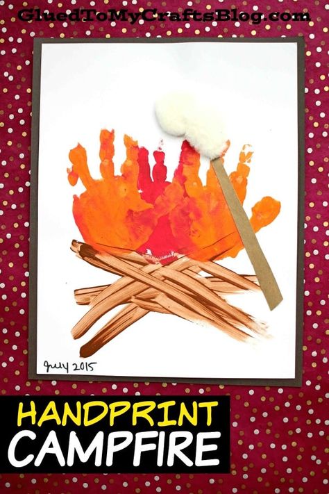 Handprint Campfire Keepsake On Paper - Summer Kid Craft Handprint Campfire, Lobster Crafts, Craft Handprint, Fire Crafts, Camping Crafts For Kids, Kid Summer, Handprint Keepsake, Summer Kid, Keepsake Ideas