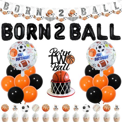 PRICES MAY VARY. What you get: Choose our sports themed 2nd birthday party decorations pack for your boy, this will be the wonderful and cheerful birthday party ever. You will receive 1 x happy birthday banner 5.05ft, 1 x born 2 born foil balloon 16 inch, 2 x happy birthday foil balloons 18 inch, 10 x balloons 12 inch(5*black, 5*orange), 1 x born 2 born cake topper 5.5*4.9 inch and 24 x cupcake toppers. Unique design: The sports 2nd birthday party decorations are designed with a variety of sport Sports 2nd Birthday, Born 2 Ball, Basketball Happy Birthday, 2nd Birthday Party Decorations, Sports Theme Birthday Party, Birthday Banner Cake Topper, Happy Birthday Foil Balloons, 2nd Birthday Boys, Sports Theme Birthday