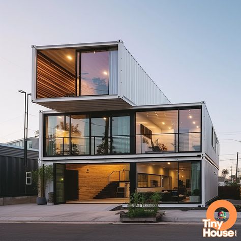 Check out this incredible shipping container house! The ultra-modern design with white, natural wood, and metallic colors is truly inspiring.  Get inspired and start planning your own container house design! Share with us what you're planning to build! #containerhouse #designinspiration Container Homes Cost, Modular Home Designs, Shipping Container Home Designs, Storage Container Homes, Shipping Container House Plans, Container Houses, Container Buildings, Tiny House Inspiration, Building A Container Home