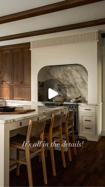 Dawn Berry on Instagram: "Loving the marble trimmed windows, gorgeous mixed media cabinetry, arched hood detail and banquette.  So warm and inviting. 

Design @annaknightinteriors 
Construction @arkwrightconstruction" Arch Over Oven, Arched Range Hood, Media Cabinetry, Trimmed Windows, Oven Hood, The Marble, Arched Windows, Range Hoods, Window Trim