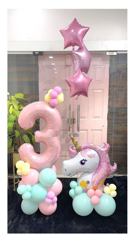 Balloon Bouquet Ideas, Unicorn Birthday Decorations, Unicorn Birthday Party Decorations, Unicorn Themed Birthday Party, Simple Birthday Decorations, Unicorn Birthday Cake, Girl Birthday Decorations, Unicorn Decorations, Birthday Party Theme Decorations