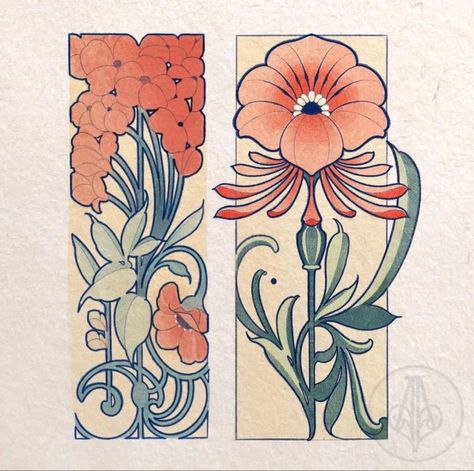 Art Nouveau Marigold, Neotrad Flowers, Tattoo Casa, Lady Rhea, Pink Cutouts, Fiori Art Deco, Fleurs Art Nouveau, Art Nouveau Tattoo, Motifs Art Nouveau