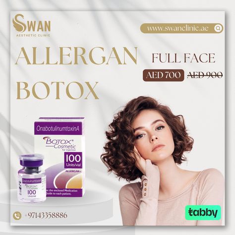 For 1 Week Only! Enjoy a 25% discount on full-face Allergan Botox, now just AED 700. Smooth out fine lines and wrinkles and reveal a more youthful, refreshed look. Don’t miss out on this limited-time offer!

💡 Why Choose Allergan Botox?

- Reduces wrinkles and fine lines
- Safe, fast, and effective
- Immediate results with a natural look

💳 Pay in 4 easy, interest-free installments with Tabby.

📞 Book now: +97143358886 | 📍 Zomorrodah Bldg, Al Karama, Dubai

#allerganbotox #botox #wrinkles Allergan Botox, Botox Wrinkles, Swan Aesthetic, Aesthetic Clinic, Reduce Wrinkles, Full Face, Natural Look, Limited Time, Wrinkles