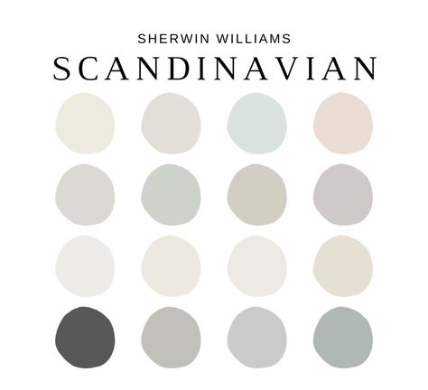 Sherwin Williams SCANDINAVIAN Color Palette, Whole House Minimalist Paint Colors, Wabi Sabi Home Decor, SCANDINAVIAN Palette, NORDIC Colors - Etsy Minimalist Paint Colors, Scandinavian Bedroom Color, Scandi Colour Palette, Scandinavian Paint Colors, Nordic Color Palette, Color Palette Whole House, Scandinavian Color Palette, Wabi Sabi Home, Material Color Palette