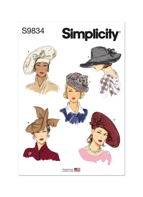 PRICES MAY VARY. Sewing pattern packet comes with sewing templates, fabric recommendations, pattern pieces, and instructions, and the packaging includes information on how to select fabric and trims, as well as sizing information All hats are one size fits most. Hats based on styles from the 1930's and 1940's; Hat A: Contrast ribbon details; Hat B: Contrast side; Hat C; Hat D: Self fabric flowers; Hat E Simplicity patterns offer modern and vintage clothing options for adults, children, toddlers, 1940s Hats, Hat Patterns To Sew, Hat Base, Women's Headwear, Steampunk Costume, Simplicity Sewing, Couture Vintage, Fashion Sewing Pattern, Simplicity Sewing Patterns