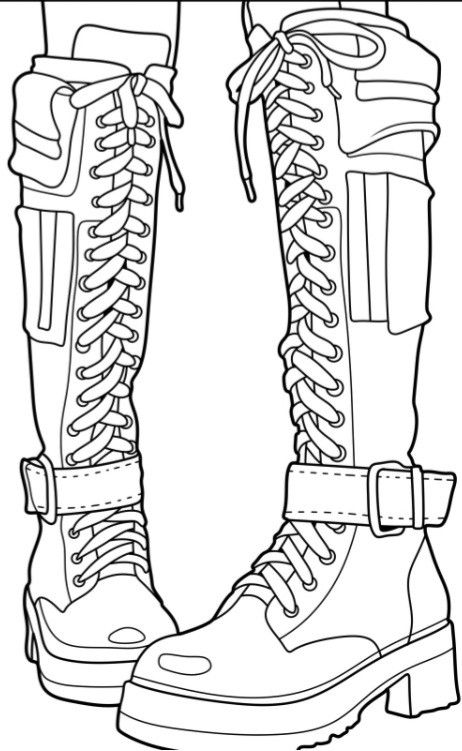 Boots Facing Forward Drawing, Combat Boot Drawing Reference, How To Draw Shoes Anime, Female Boots Drawing, How To Draw A Backpack On A Person, Boots Drawing Reference Front View, Sneakers Drawing Reference, Combat Boots Drawing Reference, Anime Boots Drawing