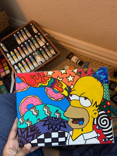 pinterest inspired, #homersimpson #trippy Canvas Aesthetic Painting, On Canvas Painting Ideas, Painting Ideas On Canvas Aesthetic, Funny Painting, Aesthetic Painting Ideas, Painting Ideas On Canvas Easy, Trippy Drawings, Canvas Aesthetic, Arte Indie