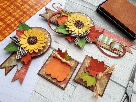 Fall Ephemera, Sunflower Scrapbook, Fall Embellishments, Cluster Embellishments, Embellishment Clusters, Embellishments Diy, Fall Scrapbook Layouts, Scrapbook Embellishments Diy, Embellishment Ideas