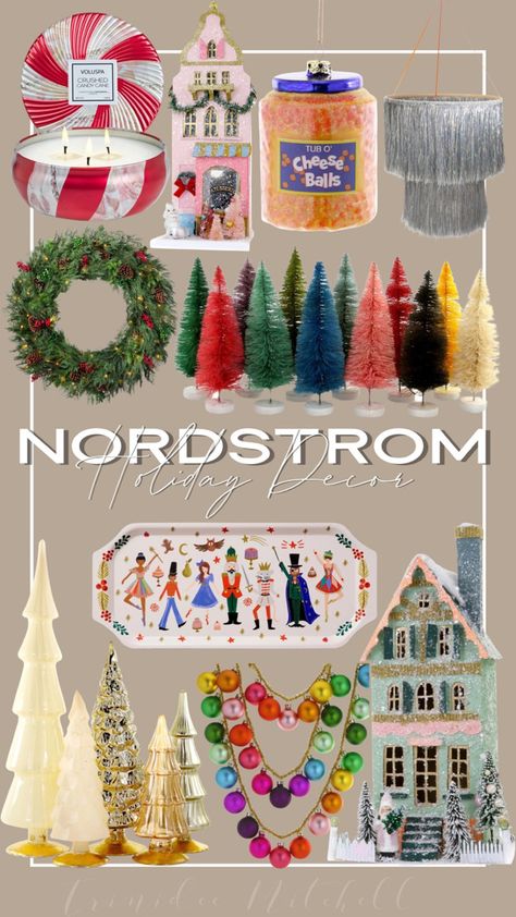 Holiday home decor from Nordstrom Tinsel Chandelier, Nordstrom Holiday, Cozy City, Crushed Candy Cane, Outdoor Wreath, Cody Foster, Silver Tinsel, Tin Candle, Ball Garland