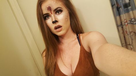 Halloween deer makeup bambi's mom bullet wound Halloween Deer Makeup, Deer Halloween Makeup, Deer Makeup, Halloween 2020, Costume Ideas, Halloween Face, Face Makeup, Halloween Face Makeup, Deer